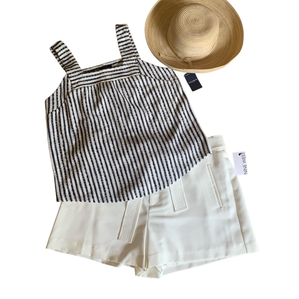 Nine West Women’s White High Waist Dress Shorts Tie Belted Waist Size XL